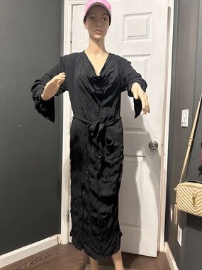 Zara Black Midi Dress with Waist Tie